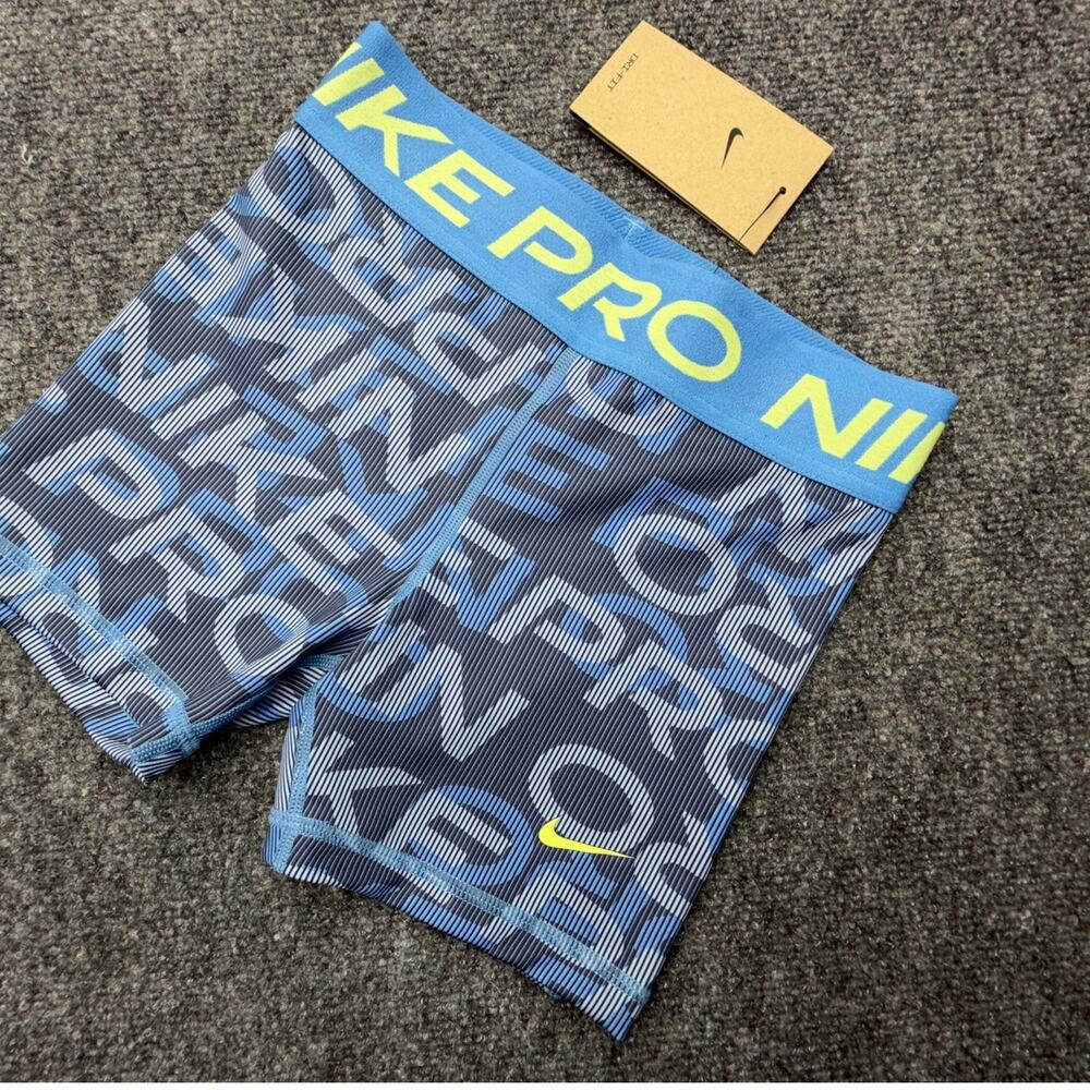 Nike Pro Dri-FIT Boys Compression Shorts Blue Print Size M NWT